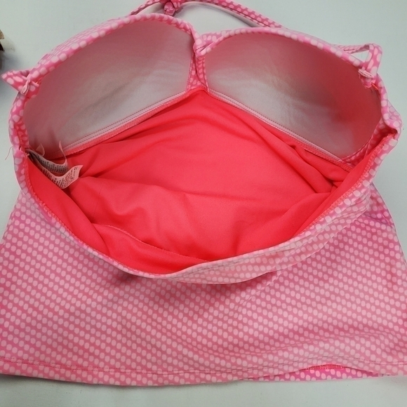 Pink White Polka-dot  Swimsuit String Tank Top S - Picture 4 of 11